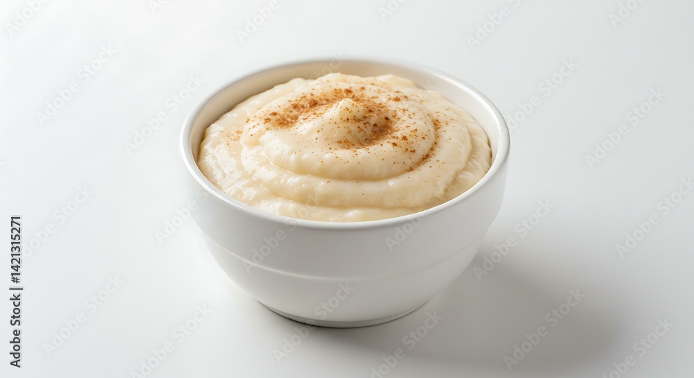 Corn curau bowl soft cinnamon rustic kitchen white background. Brazilian food Corn curau bowl soft cinnamon rustic kitchen white background. Brazilian food