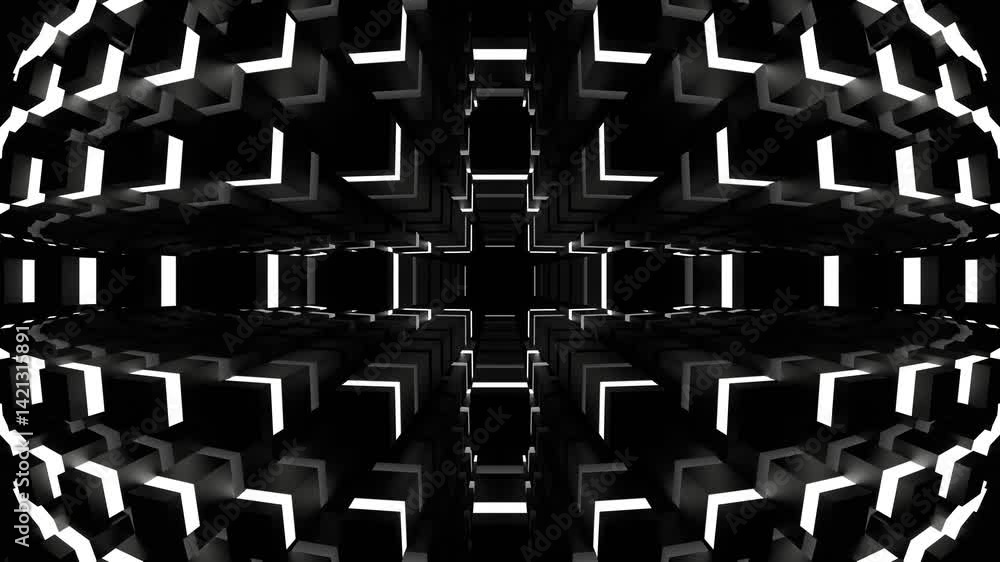 Black and White Neons Moves in Rectangles Background VJ Loop in 4K