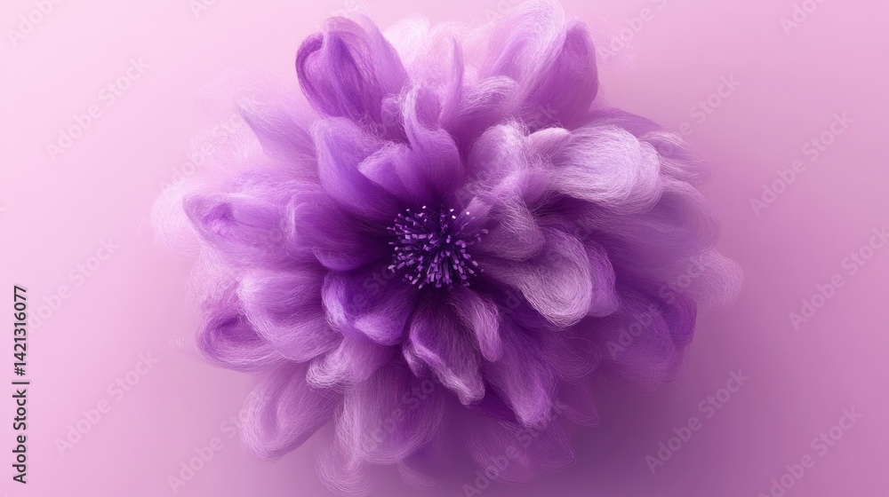 Violet fuzzy bloom with curled fur petals, concept art for toy brand identity Violet fuzzy bloom with curled fur petals, concept art for toy brand identity