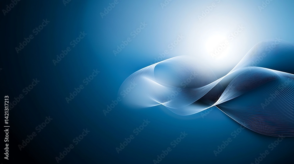 Obraz premium Elegant blue gradient background with flowing white lines, creating a dynamic, bright abstract design