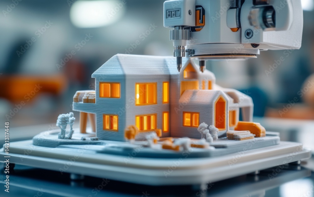 Fototapeta premium 3D Printed House Model: Architectural Innovation ,construction photo series