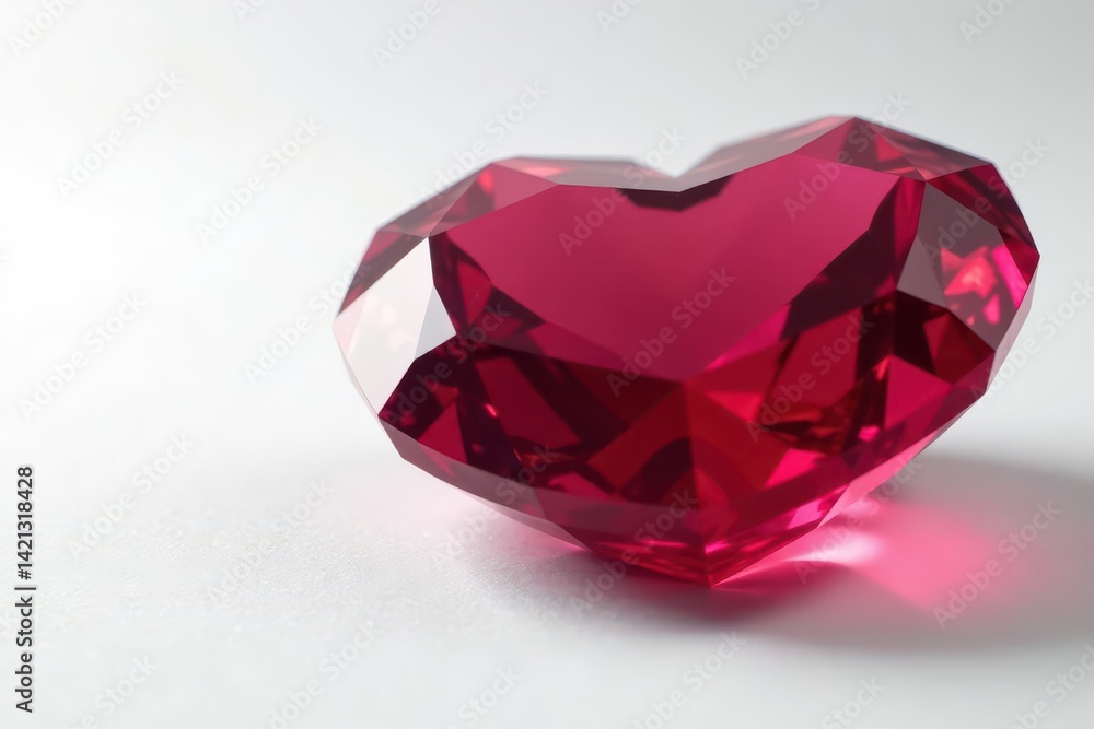 Deep crimson heart ruby, brilliant facets, pure white backdrop, white, brilliant, elegant Deep crimson heart ruby, brilliant facets, pure white backdrop, white, brilliant, elegant