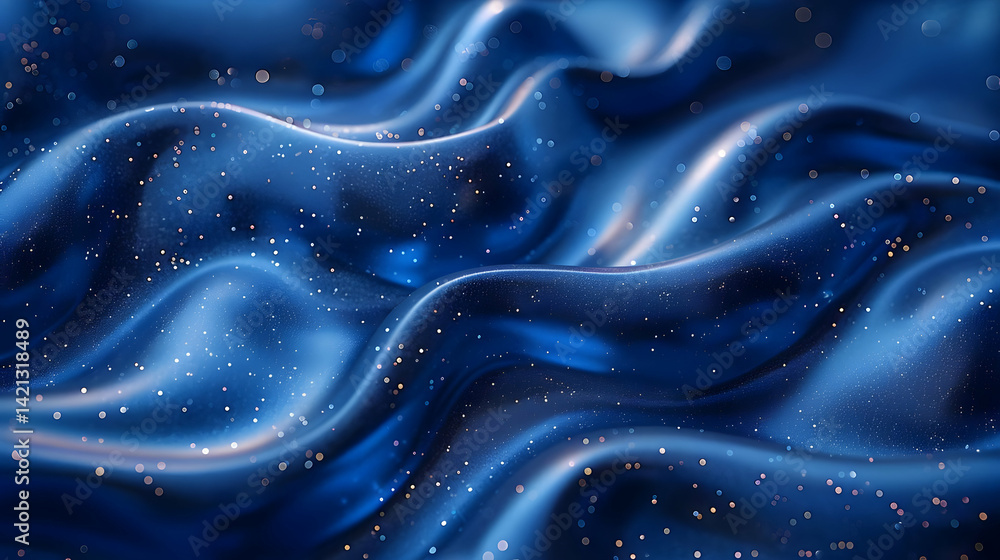 Abstract dark blue silky background with sparkling dust conveys depth and elegance Abstract dark blue silky background with sparkling dust conveys depth and elegance