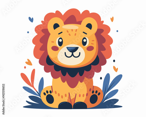 Cute lion icon. Vector illustration of a cute cartoon lion.