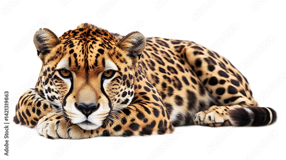 Fototapeta premium Cheetah resting with white background. (7)