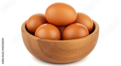 Brazilian chicken eggs in wooden bowl white background. Brazilian food