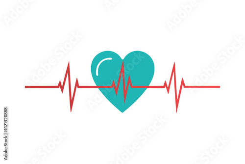 Heart rhythm graph flat vector illustration on white background.