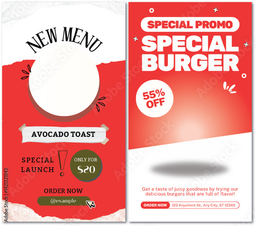 Food Promotion Instagram Story: Avocado Toast & Special Burger Combo