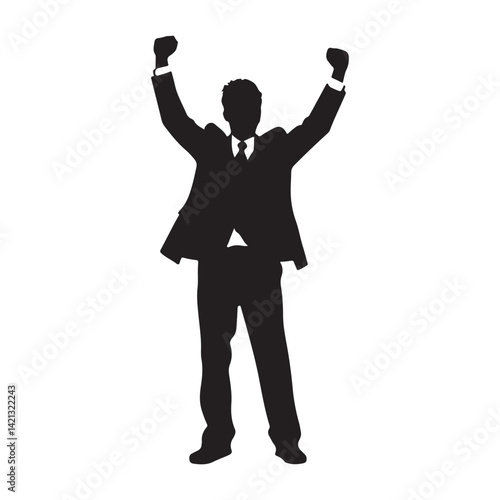 Triumphant businessman silhouette clipart black and white