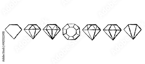 Collection of black and white diamond shapes retro graphic style. Design element for branding, geometric decor or stylish visual concepts