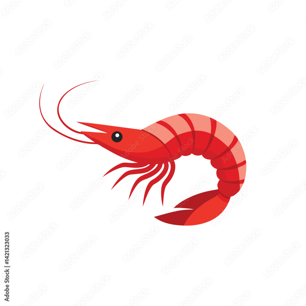 Naklejka premium Red shrimp flat vector illustration on white background