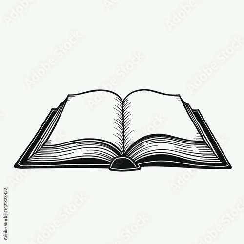 Open Book Illustration in Black and White Style