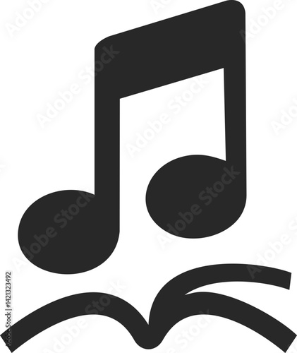 Music note and book solid icon symbolizing music education and reading musical scores.
