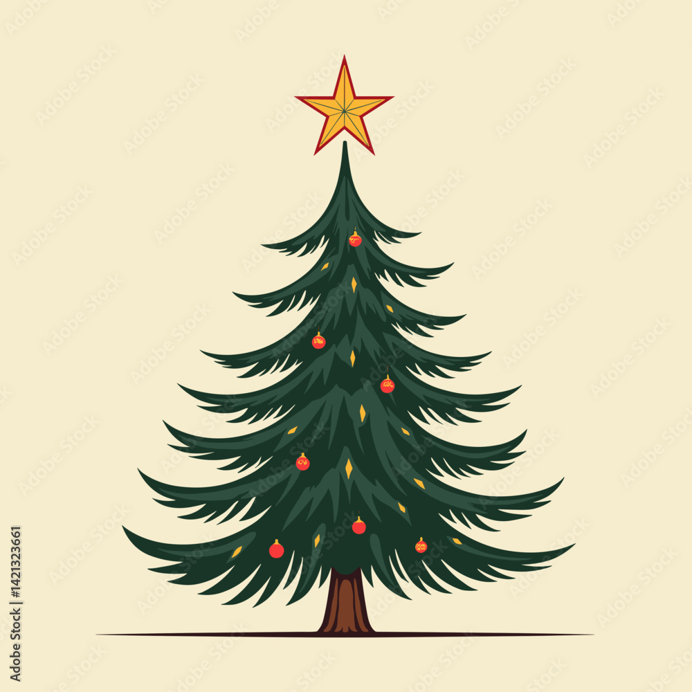 Naklejka premium Christmas tree illustration with star and ornaments