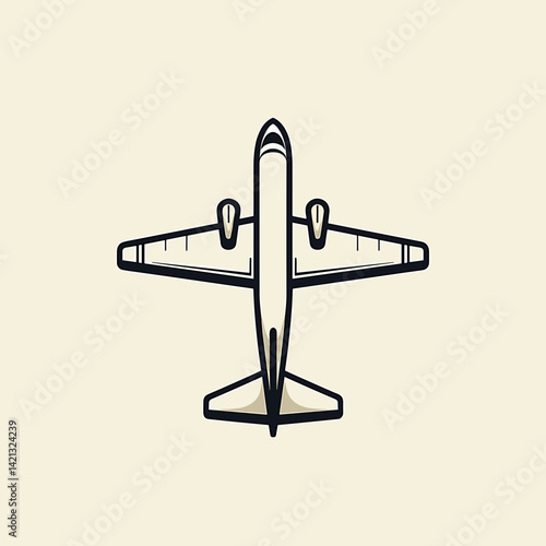 Airplane Line Art on Beige Background
