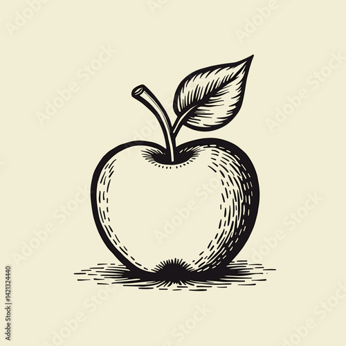 Vintage Apple Illustration on Off-White Background