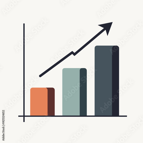 Rising bar chart in minimalist style with arrow