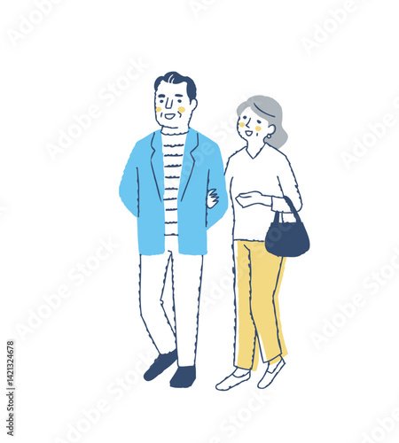 並んで歩いている笑顔のミドル・シニアカップル