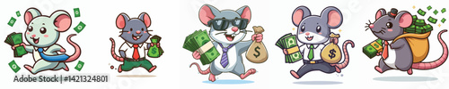 Vector of a mouse wearing a tie and carrying money.