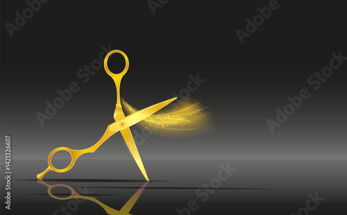 Close-up, golden metal hair clippers with highlights of light. 
 Vector illustration