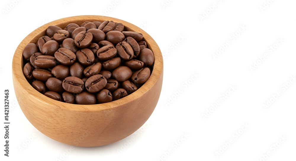 Coffee bean medium roasted in wooden bowl isolate on whtie background with clipping path Brazilian food white food background. Brazilian food Coffee bean medium roasted in wooden bowl isolate on whtie background with clipping path Brazilian food white food background. Brazilian food