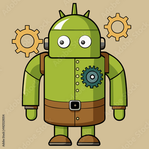 Steampunk-inspired android with mechanical gears and vintage details