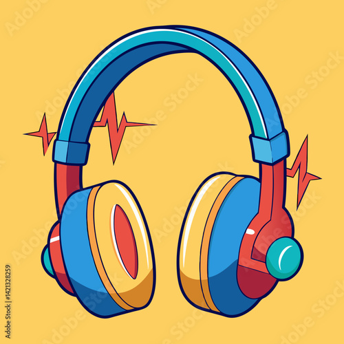 Vibrant headphones with pulsating sound energy effects