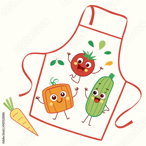 Apron with Cute Veggie Characters for Kids Cooking Fun