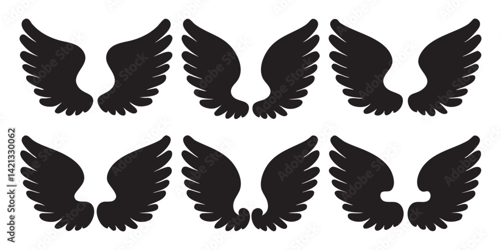 Fototapeta premium Black Silhouette Wings Vector Collection