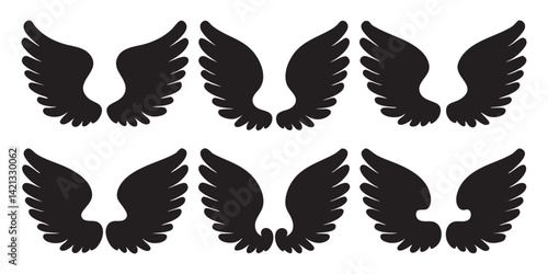 Black Silhouette Wings Vector Collection