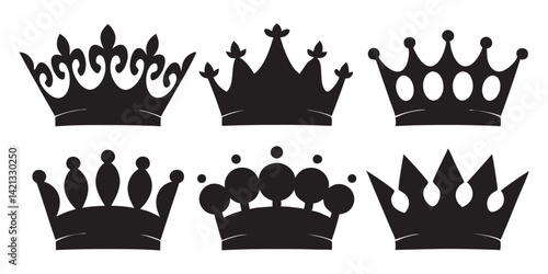 Crown Silhouette Vector Set – Black Royal King and Queen Crown Icons Collection