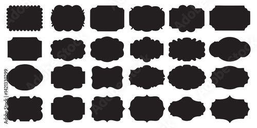 Black Vintage Label Shapes Collection – Retro Decorative Frames and Badges Vector Set