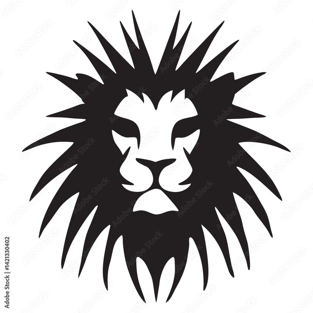Obraz premium Fierce Lion Head Black and White Vector Illustration