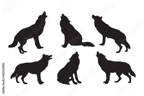 Fox Silhouette Vector Set on white background