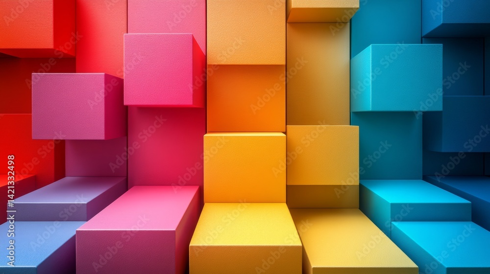 Dimensional Array of Abstract Cubes in Progressive Color Spectrum Creating an Artful Illusion Dimensional Array of Abstract Cubes in Progressive Color Spectrum Creating an Artful Illusion