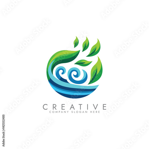 Climate Breeze  logo. Leaf Globe  Environmental and Global Brands logo, Global ecology nature Logo   