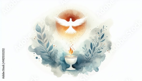 Watercolor holy spirit dove illustration for pentecost sunday and confirmation design use