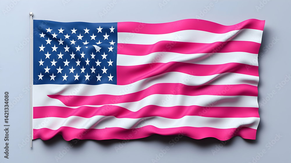 Fototapeta premium Pink and White American Flag with Wavy Texture