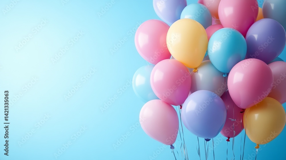 Pastel Balloons Ascending on Sky Blue Backdrop Creating a Festive Ambiance for Celebrations and Events with Ample Copy Space Pastel Balloons Ascending on Sky Blue Backdrop Creating a Festive Ambiance for Celebrations and Events with Ample Copy Space