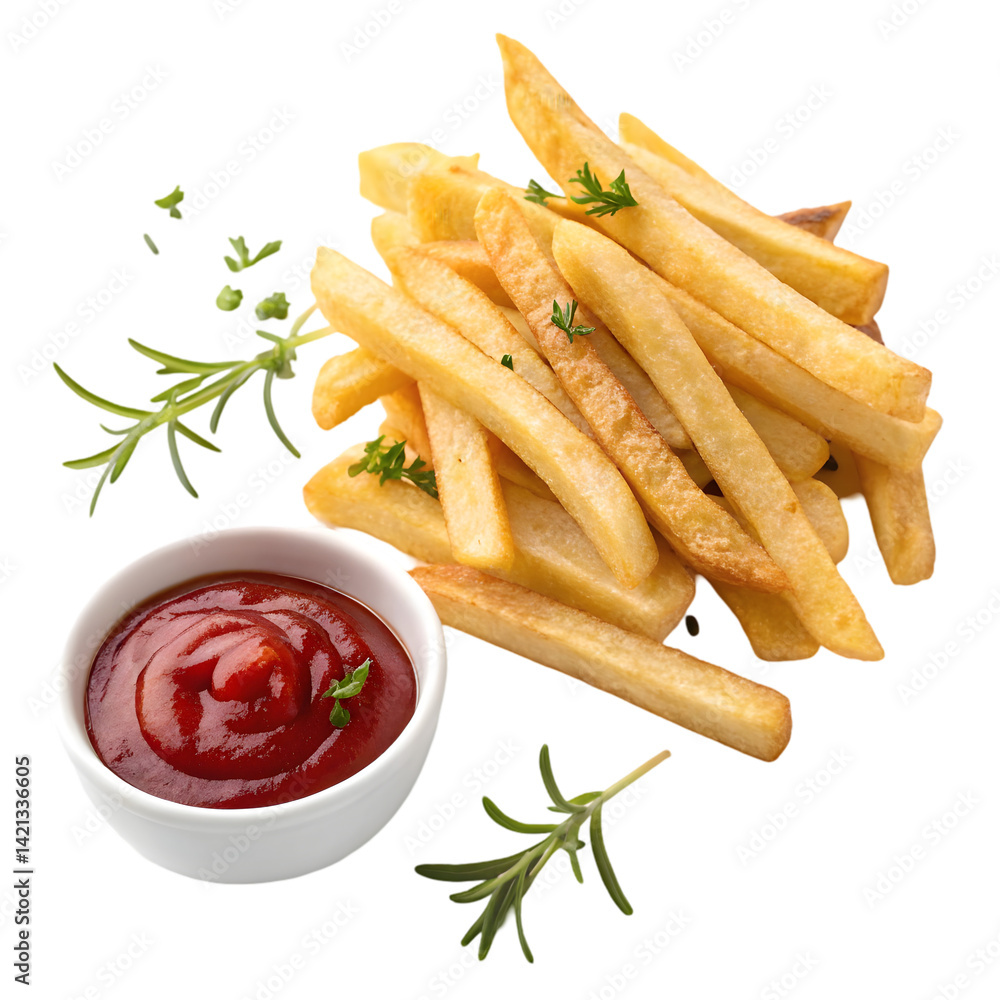 Crispy French Fries with Ketchup on transparent background Crispy French Fries with Ketchup on transparent background
