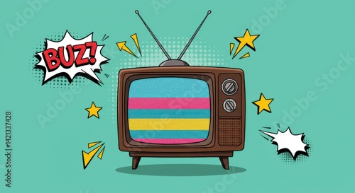 Retro TV with Static and Rabbit Ears