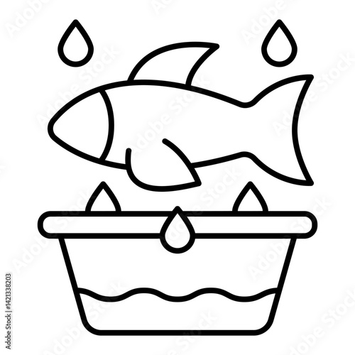 Fish at water basket concept. Vector graphics. fishery concept. Vector graphics. Fish, wash sign on white background, linear style for mobile or design.