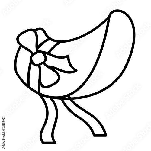 Lady hat with ribbon bow thin line icon, vintage headwear concept. Vector graphics. Stylish women hat sign on white background, linear style for mobile or design.
