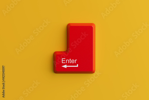 Fotografi Large Red Enter Key Button from Computer Keyboard. 3d Rendering