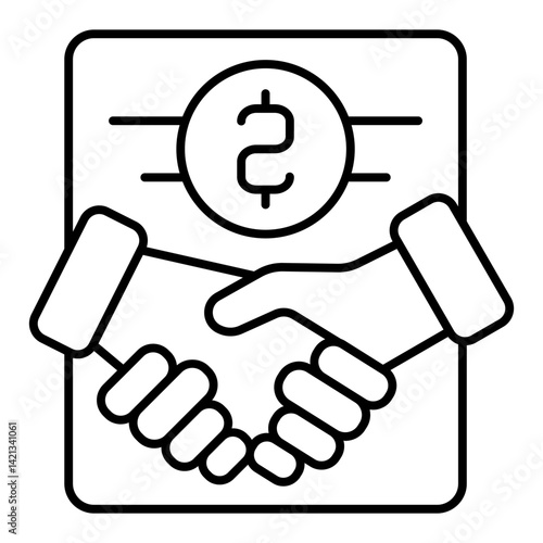 Deposit case and handshake thin line icon, bank account concept. Vector graphics. Hands and share coin, deal sign on white background, linear style for mobile or design.