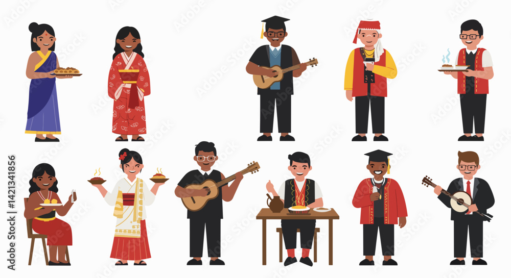 Obraz premium Diverse Characters Expressing Joy in Daily Activities