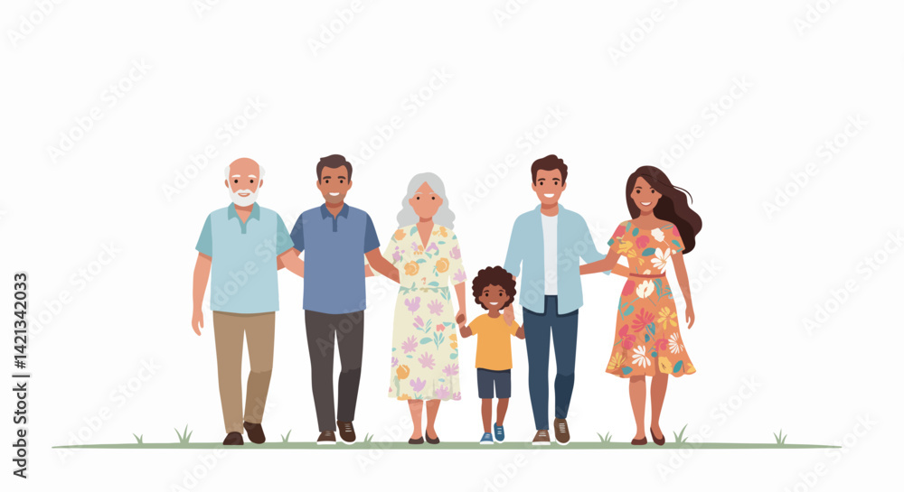 Diverse Family Smiling Together in a Lush Green Setting Diverse Family Smiling Together in a Lush Green Setting
