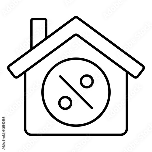 House with percentage bubble thin line icon, housing market concept. Vector graphics. Deposit for cottage building sign on white background, linear style for mobile or design.