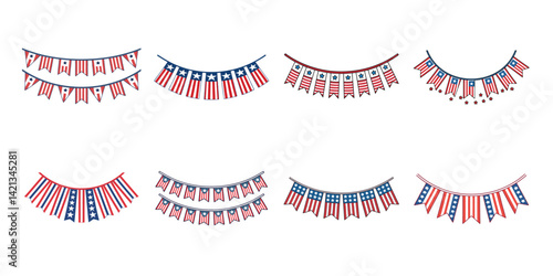 A Patriotic String of Flags for a Festive Celebration vector set on Transparent Background
