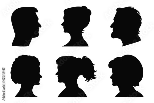 Retirement face profiles silhouettes set Vector illustration on white background